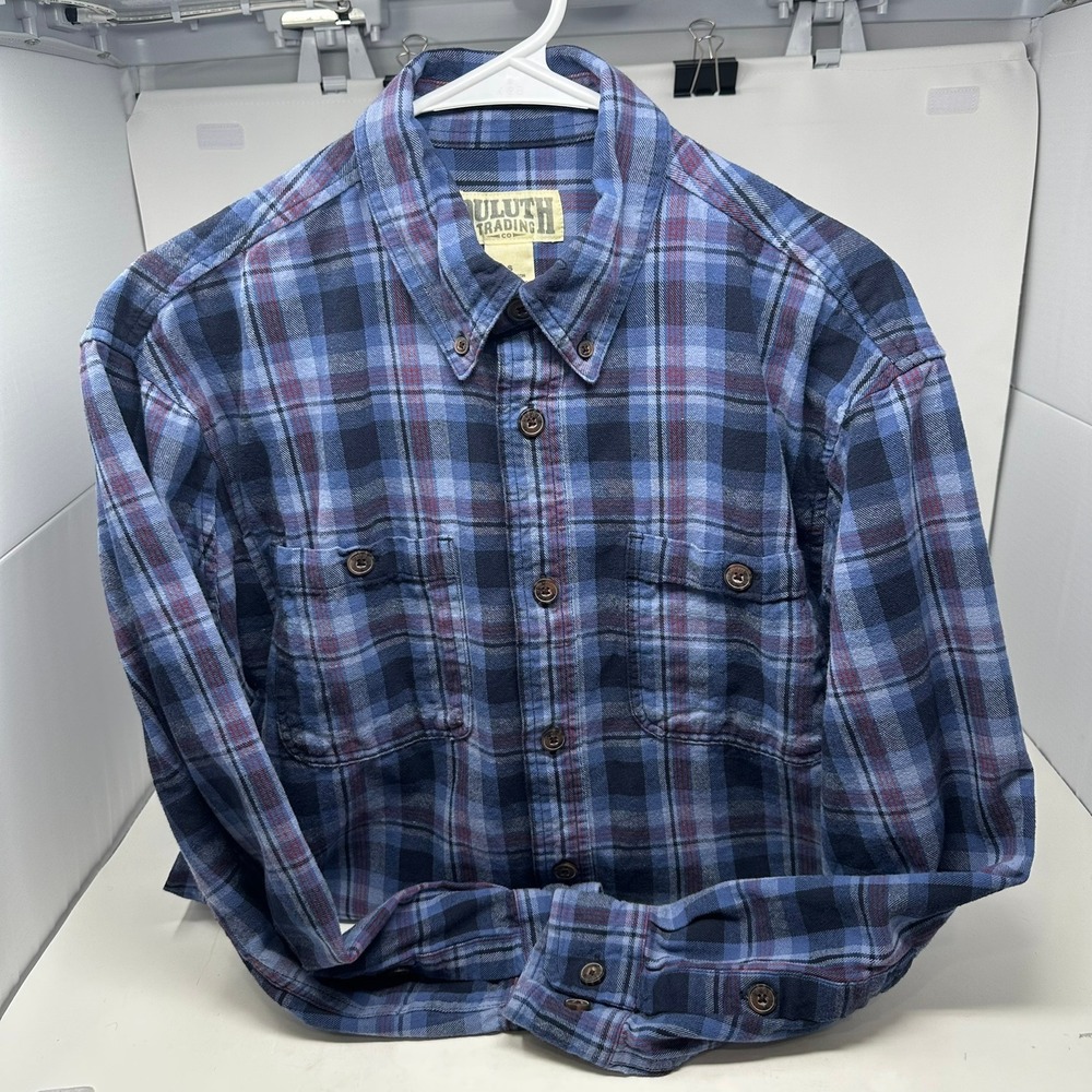 Duluth Trading Co Flannel Shirt Men S Blue Plaid 52007 Cotton Button Down